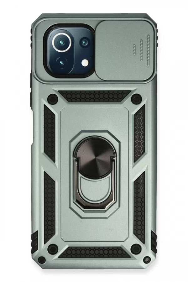 Xiaomi Mİ 11 Lite Kılıf Pars Lens Yüzüklü Silikon - Yeşil