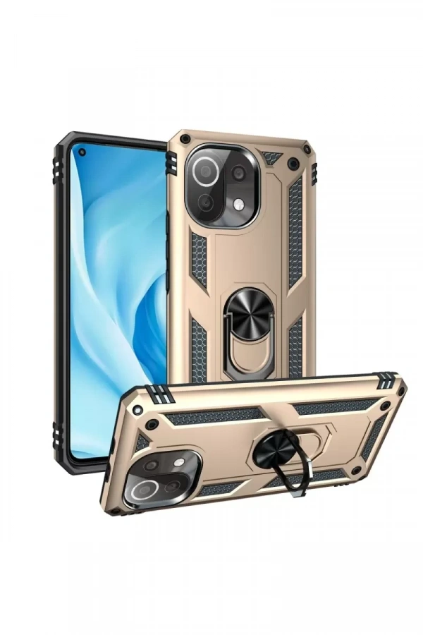 Xiaomi Mİ 11 Lite Kılıf Sofya Yüzüklü Silikon Kapak - Gold