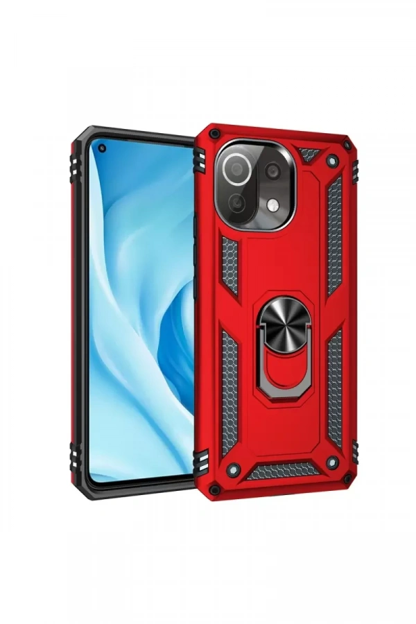 Xiaomi Mİ 11 Lite Kılıf Sofya Yüzüklü Silikon Kapak - Kırmızı