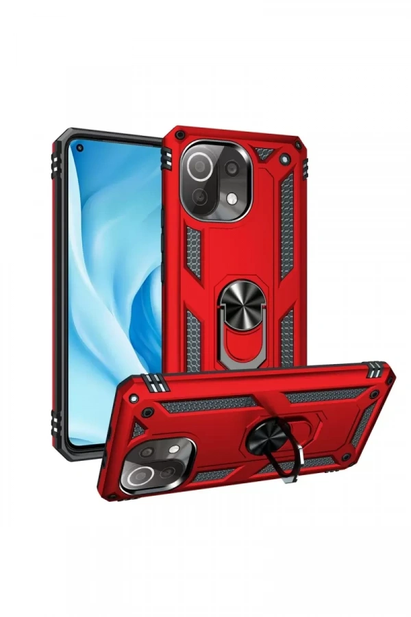 Xiaomi Mİ 11 Lite Kılıf Sofya Yüzüklü Silikon Kapak - Kırmızı