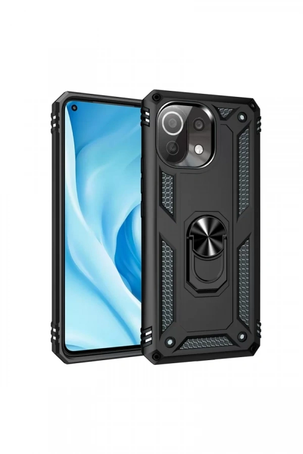 Xiaomi Mİ 11 Lite Kılıf Sofya Yüzüklü Silikon Kapak - Siyah
