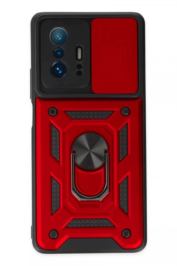 Xiaomi Mi 11T Pro Kılıf Pars Lens Yüzüklü Silikon - Kırmızı