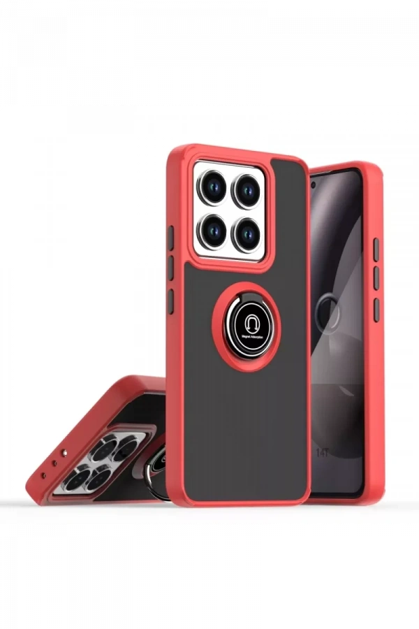 Xiaomi Mi 14T Montreal Yüzüklü Silikon Kapak - Kırmızı