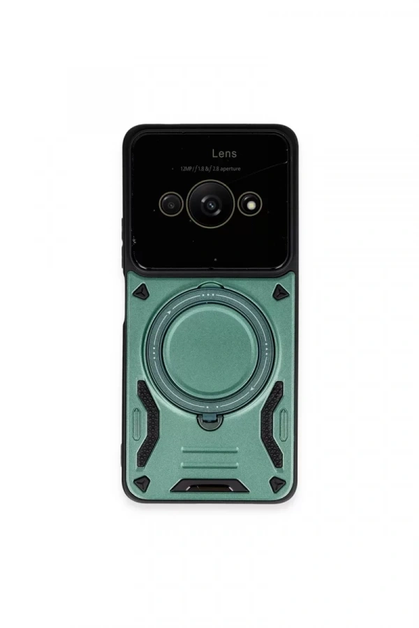 Xiaomi Poco C61 Kılıf Joy Lens Standlı Kapak - Koyu Yeşil