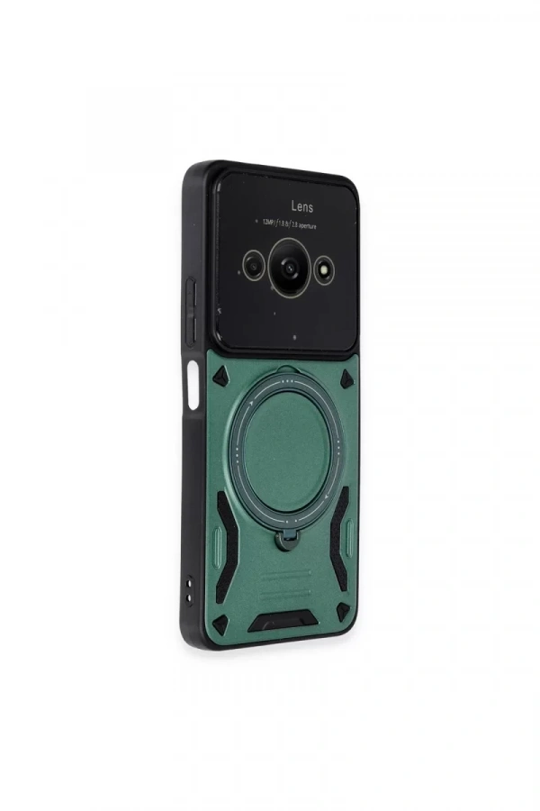Xiaomi Poco C61 Kılıf Joy Lens Standlı Kapak - Koyu Yeşil