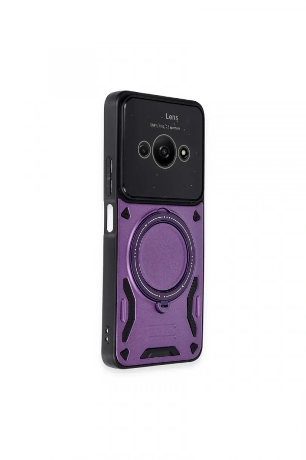 Xiaomi Poco C61 Kılıf Joy Lens Standlı Kapak - Mor