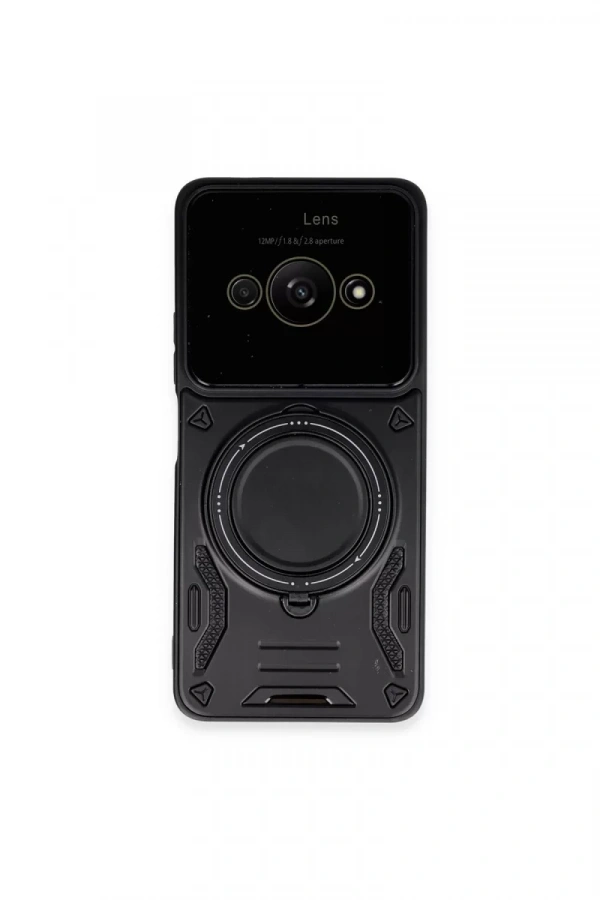 Xiaomi Poco C61 Kılıf Joy Lens Standlı Kapak - Siyah