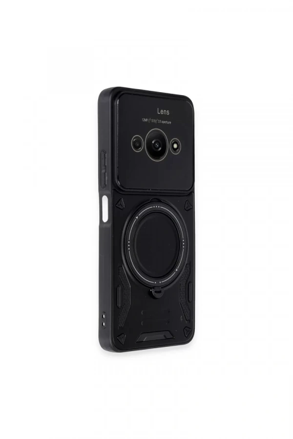 Xiaomi Poco C61 Kılıf Joy Lens Standlı Kapak - Siyah