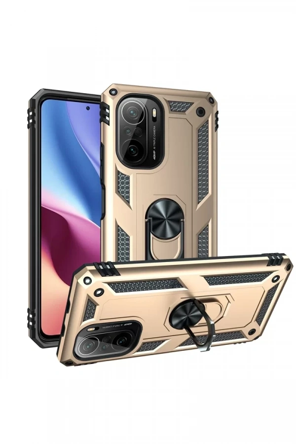 Xiaomi Poco F3 Kılıf Sofya Yüzüklü Silikon Kapak - Gold