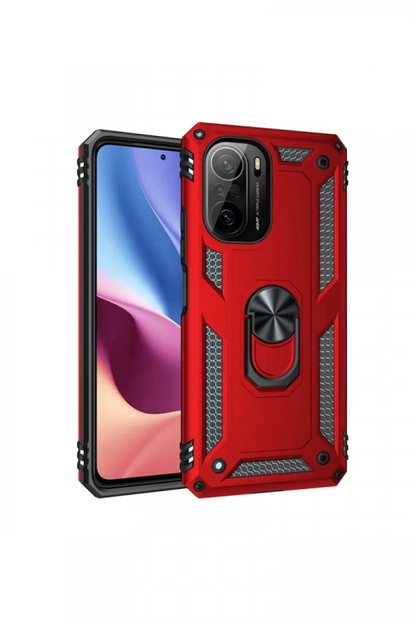Xiaomi Poco F3 Kılıf Sofya Yüzüklü Silikon Kapak - Kırmızı