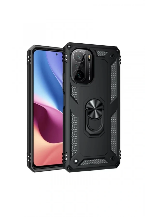 Xiaomi Poco F3 Kılıf Sofya Yüzüklü Silikon Kapak - Siyah
