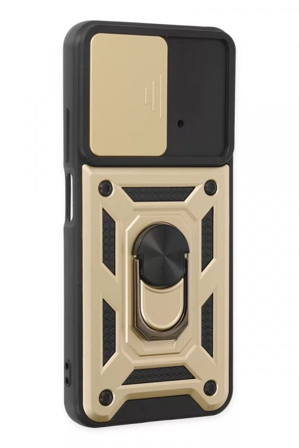Xiaomi Poco M4 Pro 4G Kılıf Pars Lens Yüzüklü Silikon - Gold