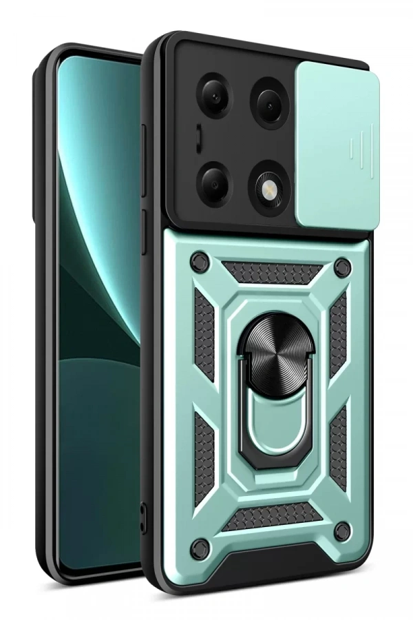 Xiaomi Poco M6 Pro 4G Kılıf Pars Lens Yüzüklü Silikon - Yeşil
