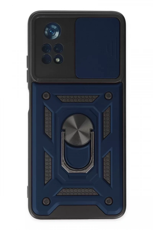 Xiaomi Poco X4 Pro 5G Kılıf Pars Lens Yüzüklü Silikon - Lacivert