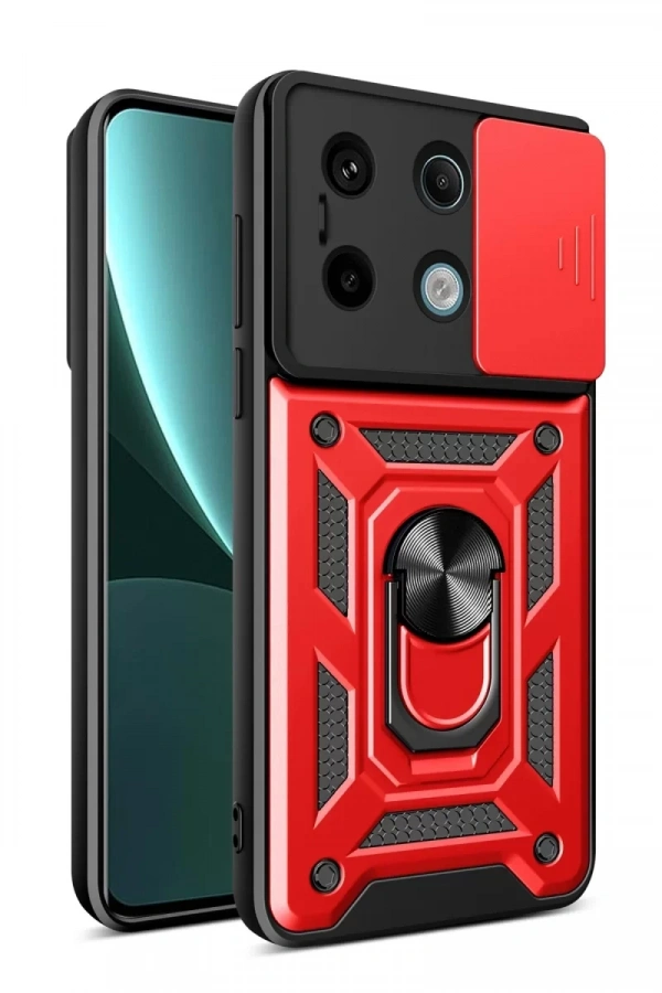 Xiaomi Poco X6 Pro Kılıf Pars Lens Yüzüklü Silikon - Kırmızı