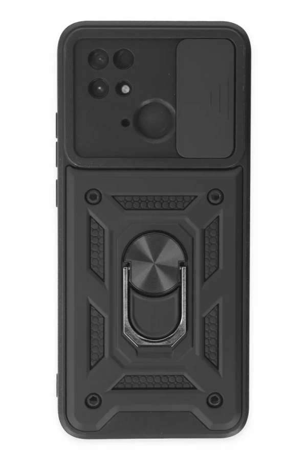 Xiaomi Redmi 10C Kılıf Pars Lens Yüzüklü Silikon - Siyah