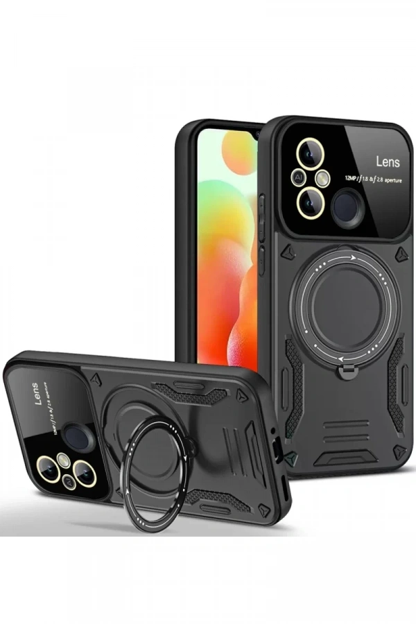 Xiaomi Redmi 12C Kılıf Joy Lens Standlı Kapak - Siyah