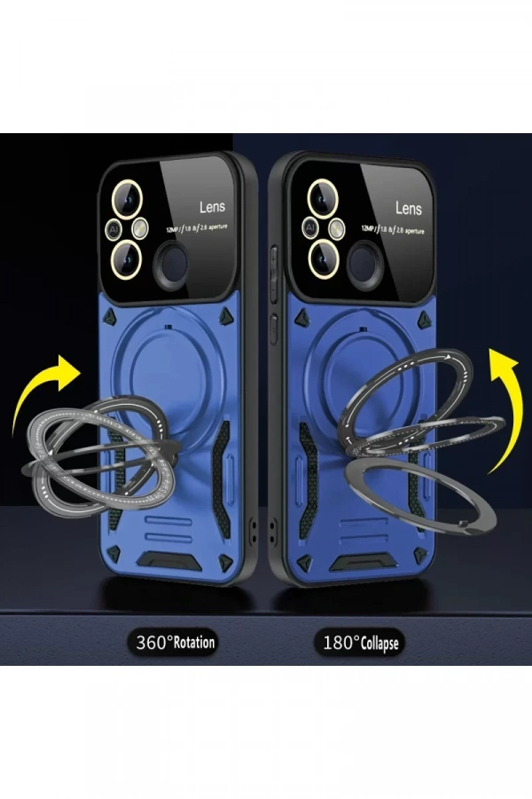 Xiaomi Redmi 12C Kılıf Joy Lens Standlı Kapak - Siyah