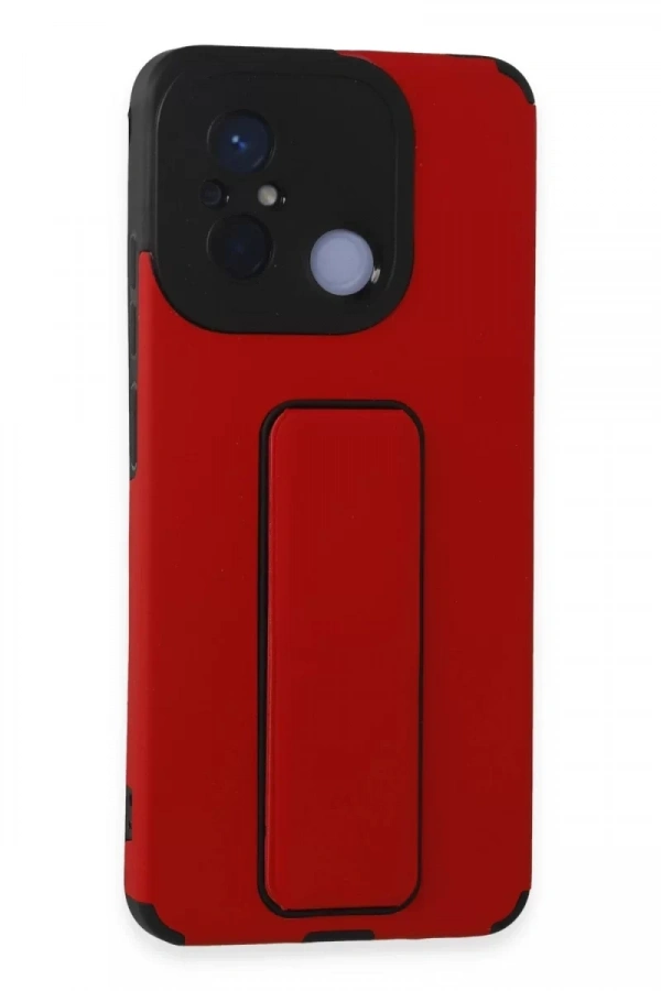 Xiaomi Redmi 12C Kılıf Mega Standlı Silikon - Kırmızı