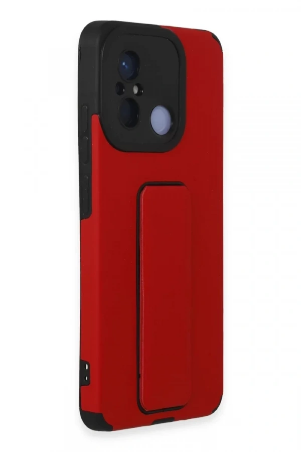 Xiaomi Redmi 12C Kılıf Mega Standlı Silikon - Kırmızı