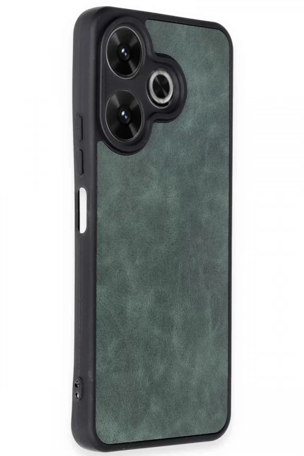 Xiaomi Redmi 13 4G Kılıf Aras Deri Kapak - Koyu Yeşil