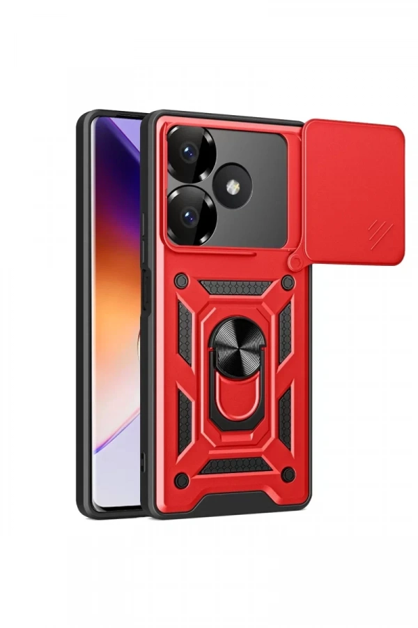 Xiaomi Redmi 13 4G Kılıf Pars Lens Yüzüklü Silikon - Kırmızı