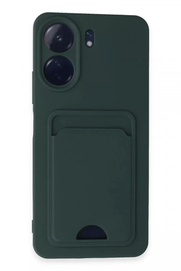 Xiaomi Redmi 13C Kılıf Kelvin Kartvizitli Silikon - Koyu Yeşil