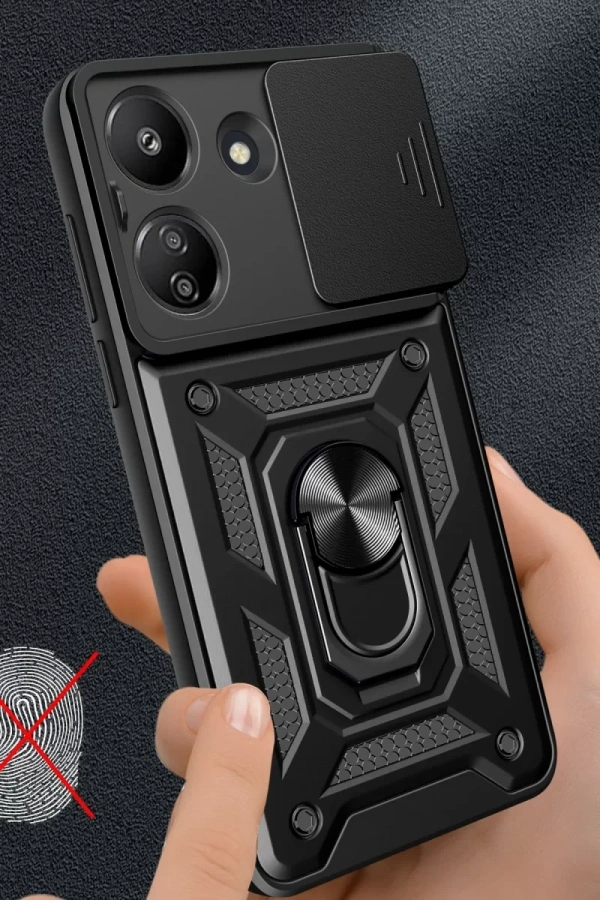Xiaomi Redmi 13C Kılıf Pars Lens Yüzüklü Silikon - Siyah
