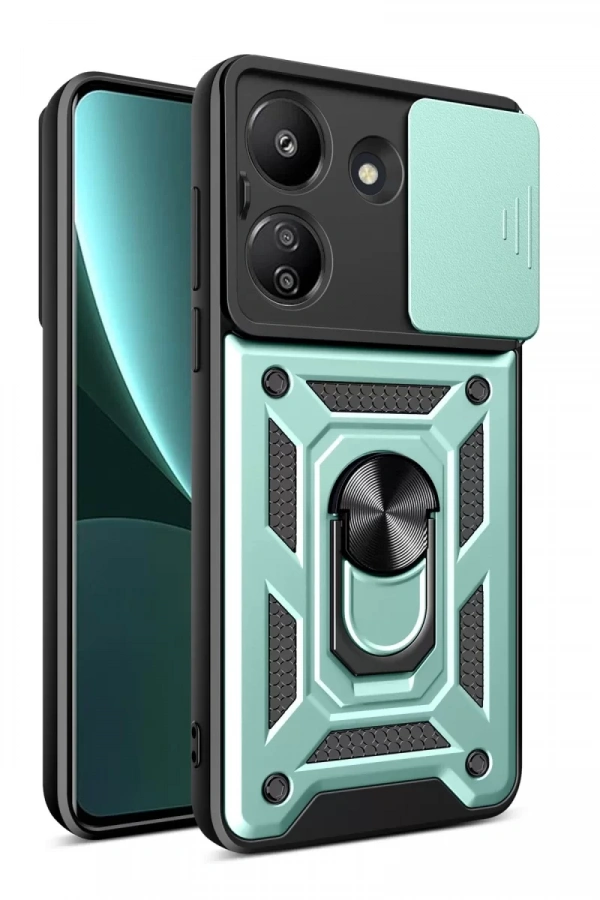 Xiaomi Redmi 13C Kılıf Pars Lens Yüzüklü Silikon - Yeşil