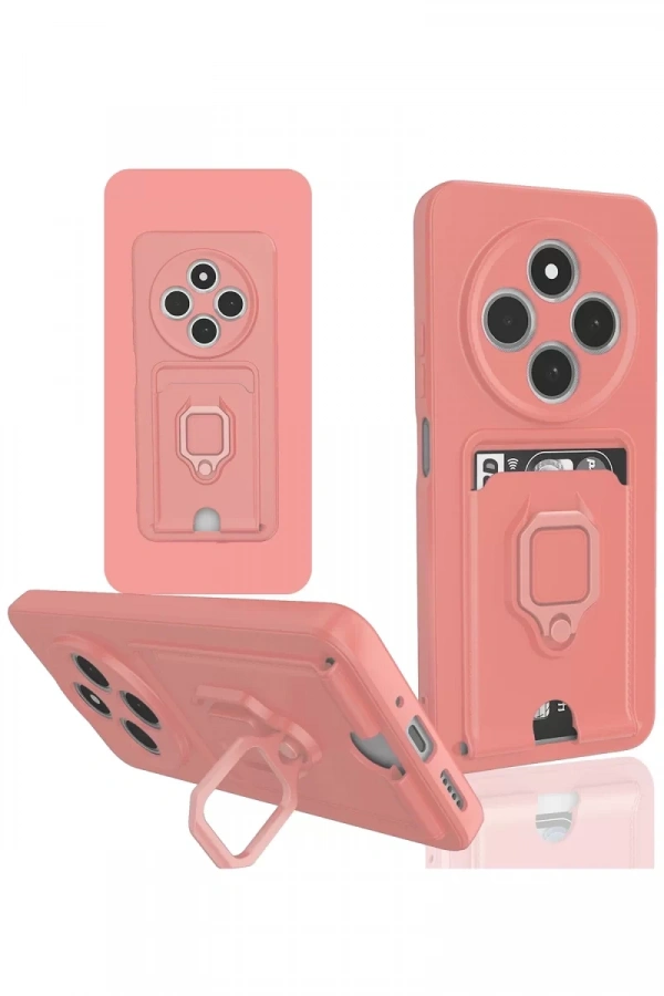 Xiaomi Redmi 14C Kılıf Zuma Kartvizitli Yüzüklü Silikon - Pembe