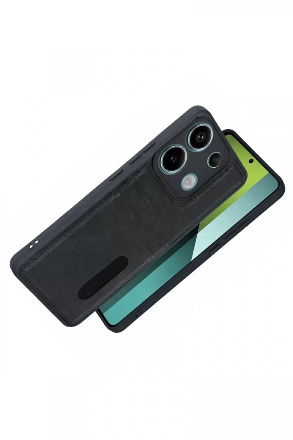 Xiaomi Redmi 15C 4G Sara Kartvizitli Deri Kılıf - Siyah