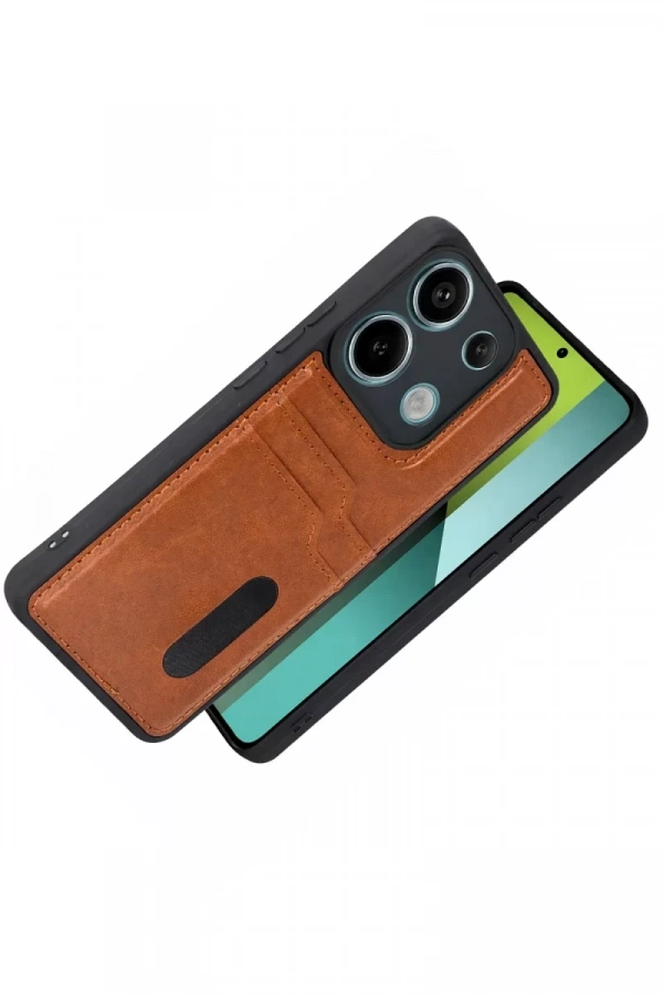 Xiaomi Redmi 15C 4G Sara Kartvizitli Deri Kılıf - Taba