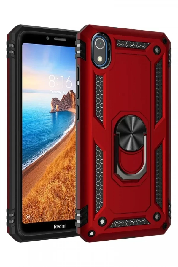 Xiaomi Redmi 7A Kılıf Sofya Yüzüklü Silikon Kapak - Kırmızı