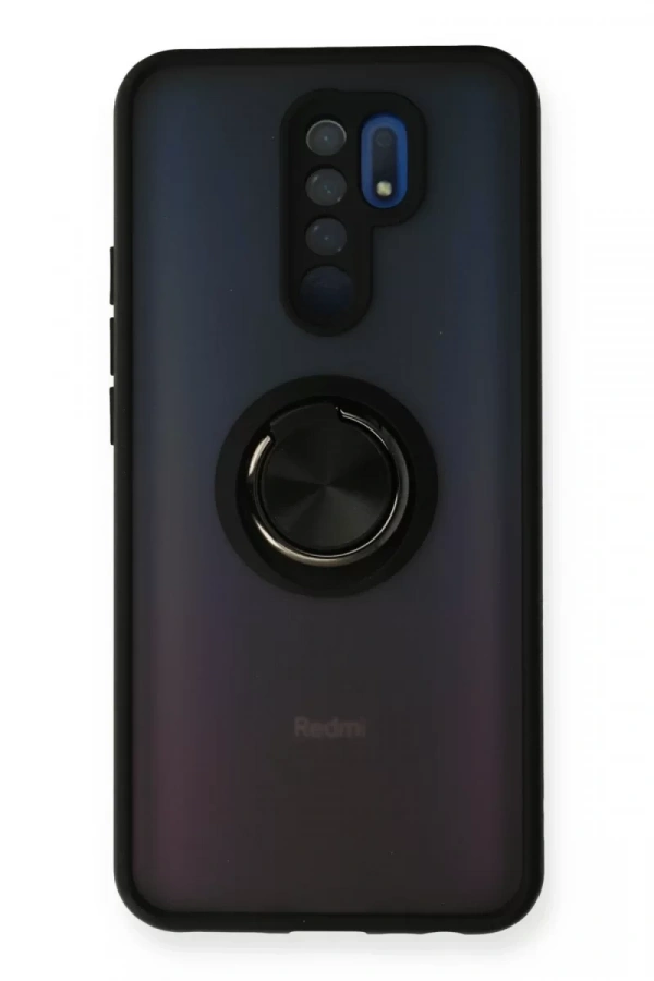Xiaomi Redmi 9 Kılıf Montreal Yüzüklü Silikon Kapak - Siyah