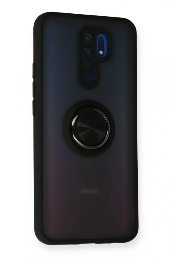Xiaomi Redmi 9 Kılıf Montreal Yüzüklü Silikon Kapak - Siyah