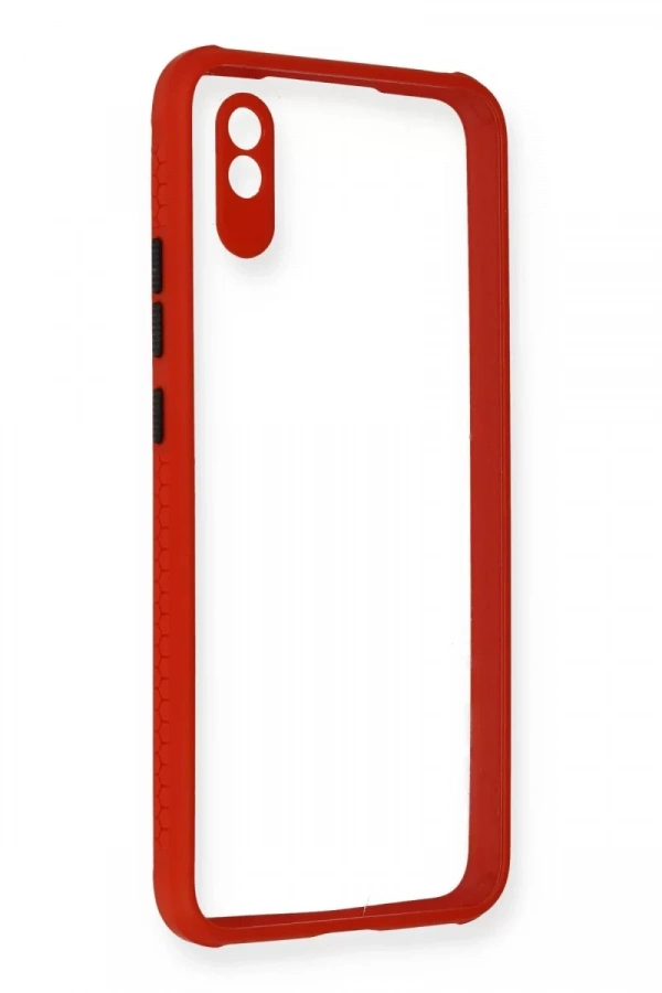 Xiaomi Redmi 9A Kılıf Miami Şeffaf Silikon - Kırmızı