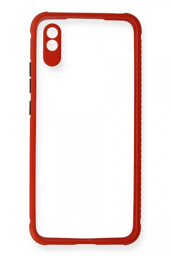 Xiaomi Redmi 9A Kılıf Miami Şeffaf Silikon - Kırmızı