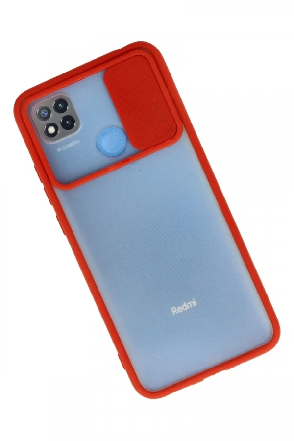 Xiaomi Redmi 9C Kılıf Palm Buzlu Kamera Sürgülü Silikon - Kırmızı