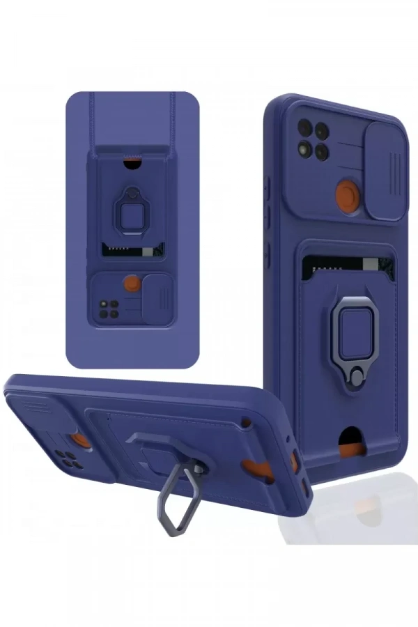 Xiaomi Redmi 9C Kılıf Zuma Kartvizitli Yüzüklü Silikon - Lacivert