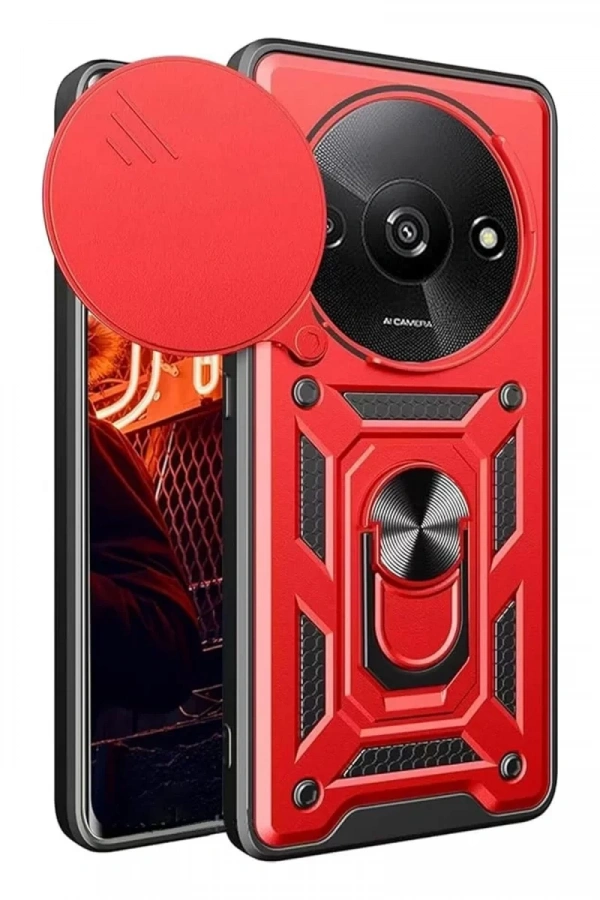 Xiaomi Redmi A3 4G Kılıf Pars Lens Yüzüklü Silikon - Kırmızı