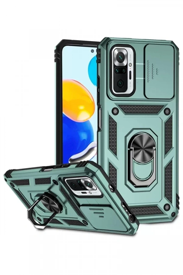 Xiaomi Redmi Note 10 Pro Kılıf Pars Lens Yüzüklü Silikon - Yeşil