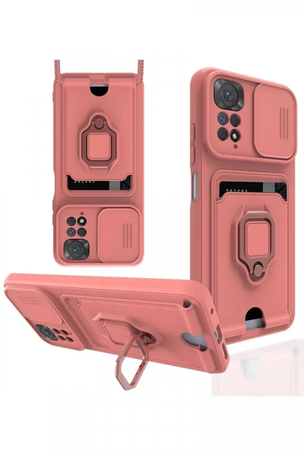Xiaomi Redmi Note 11 Kılıf Zuma Kartvizitli Yüzüklü Silikon - Pembe