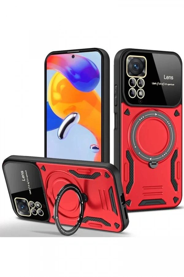Xiaomi Redmi Note 11 Pro Kılıf Joy Lens Standlı Kapak - Kırmızı