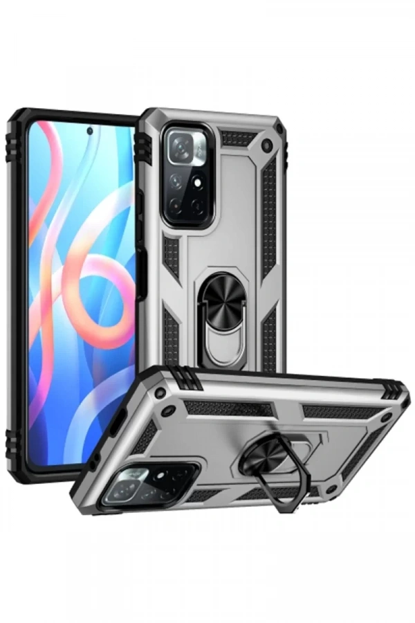 Xiaomi Redmi Note 11T Kılıf Sofya Yüzüklü Silikon Kapak - Gümüş