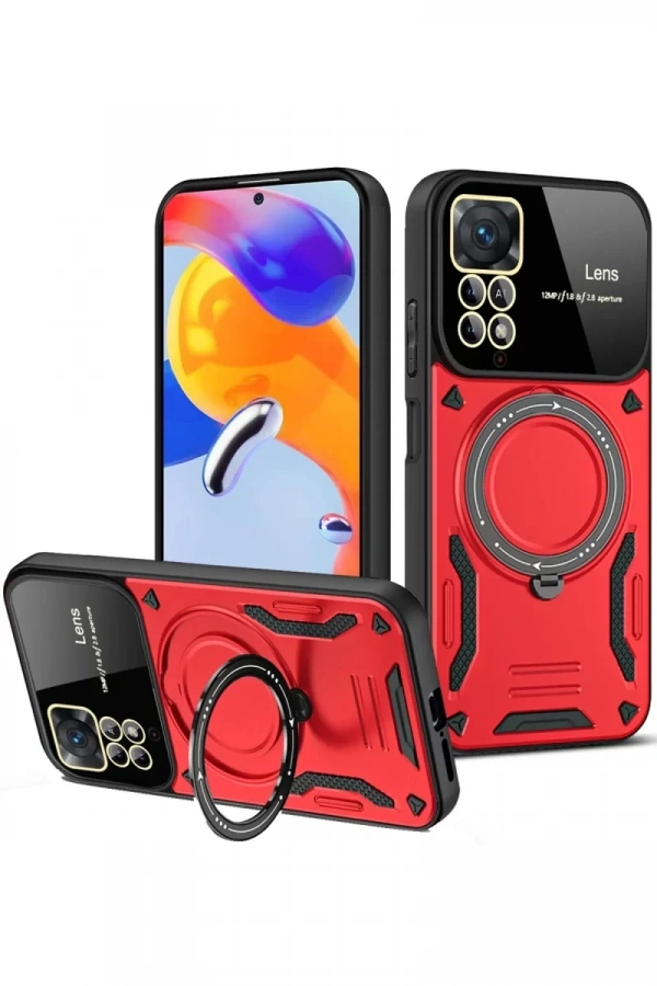 Xiaomi Redmi Note 12 Pro 4G Kılıf Joy Lens Standlı Kapak - Kırmızı