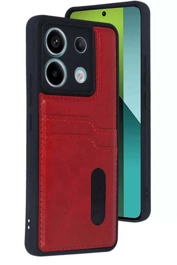 Xiaomi Redmi Note 13 Pro 4G Kılıf Sara Kartvizitli Deri Kılıf - Kırmızı