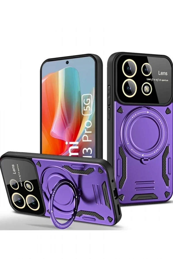 Xiaomi Redmi Note 13 Pro 5G Kılıf Joy Lens Standlı Kapak - Mor