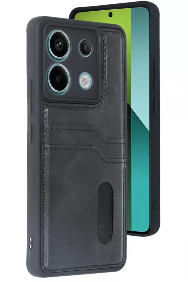 Xiaomi Redmi Note 13 Pro 5G Kılıf Sara Kartvizitli Deri Kılıf - Siyah