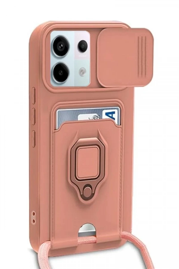 Xiaomi Redmi Note 13 Pro 5G Kılıf Zuma Kartvizitli Yüzüklü Silikon - Pembe