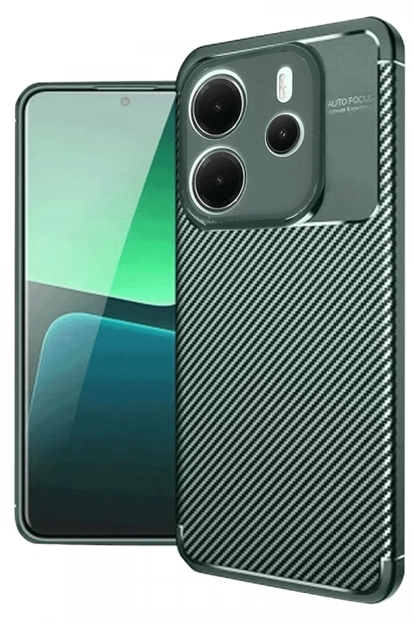 Xiaomi Redmi Note 14 4G Kılıf Auto Focus Karbon Kapak - Koyu Yeşil